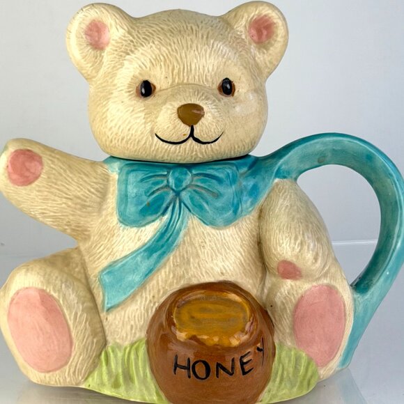 Teddy Bear Honey Pot Teapot with Removable Head Lid Vintage 1980s - Picture 2 of 11